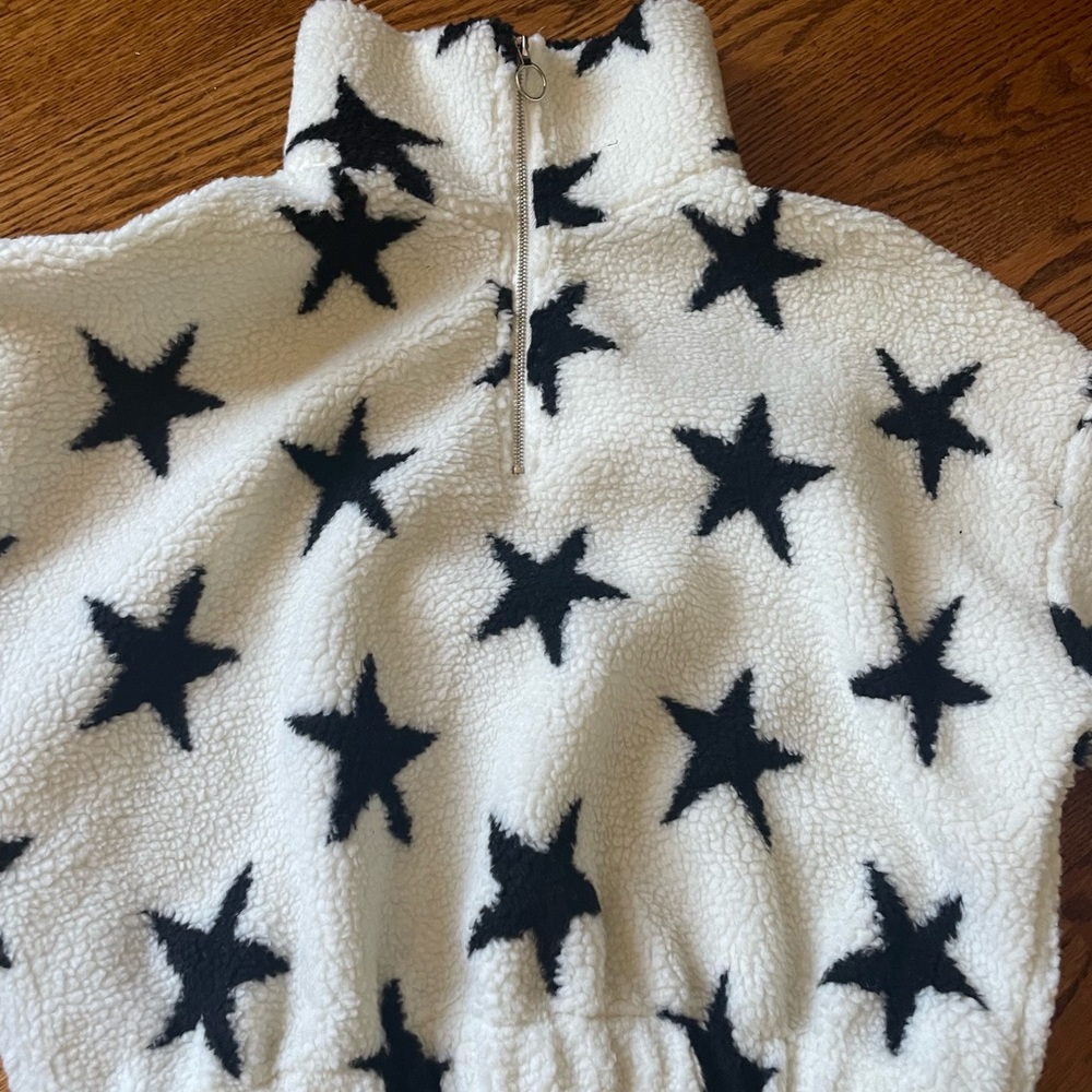 Star Graphic Half Zip Faux Fur Sweatshirt